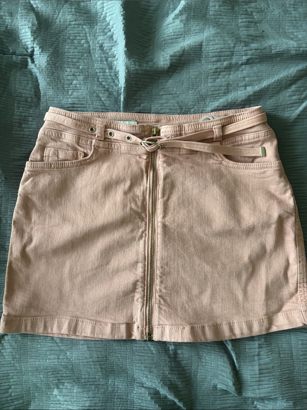 Zara Blush Pink Zip-Front Mini Skirt with Tie Belt